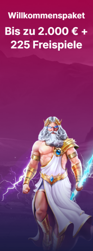 NV Casino Bonusmotiv mit Zeus und dem Willkommenspaket